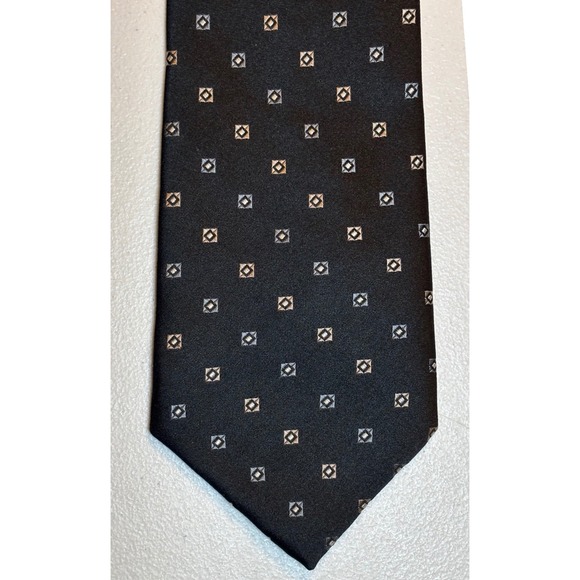 Van Heusen Men's Necktie Black with Geometric Square Pattern Silk tie RN19388 - Picture 1 of 12